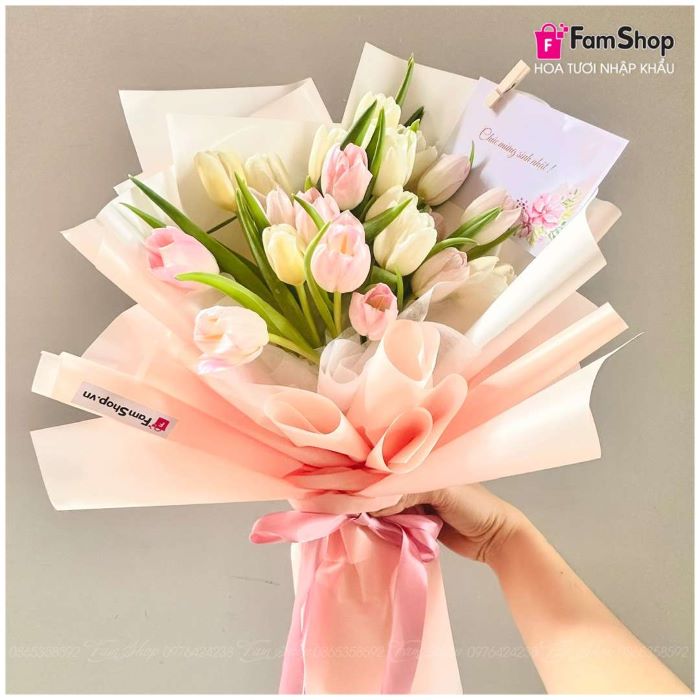 Bó hoa tulip trắng hồng 20 bông BTLTH20B