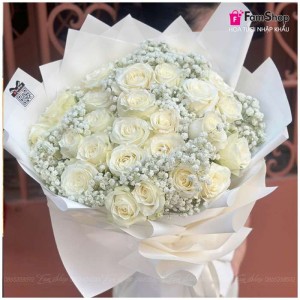 Bó hoa hồng trắng cùng baby BHHTVBB