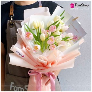 Bó hoa tulip trắng hồng 20 bông BTLTH20B