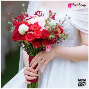 Hoa cưới cầm tay cô dâu hoa hồng đỏ HCCTHD